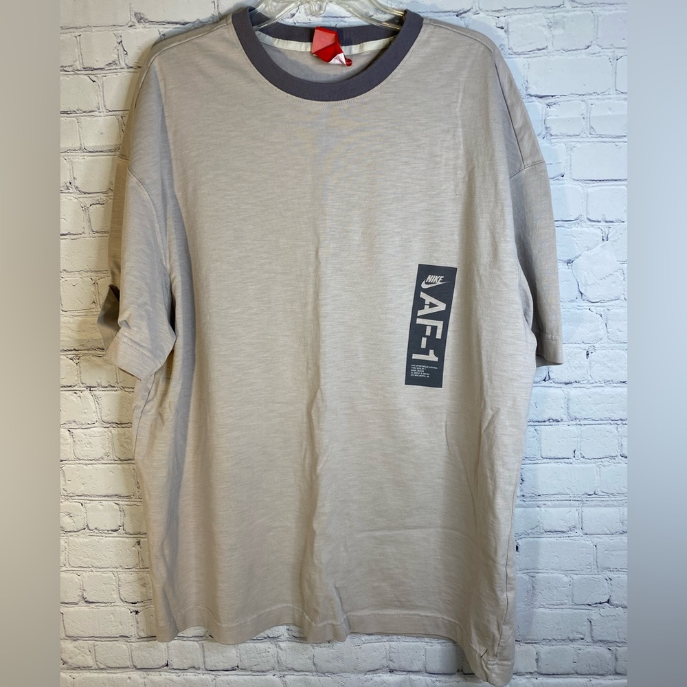 Nike Air Force 1 short sleeve tshirt in tan and grey. Loose fit. Size Lg